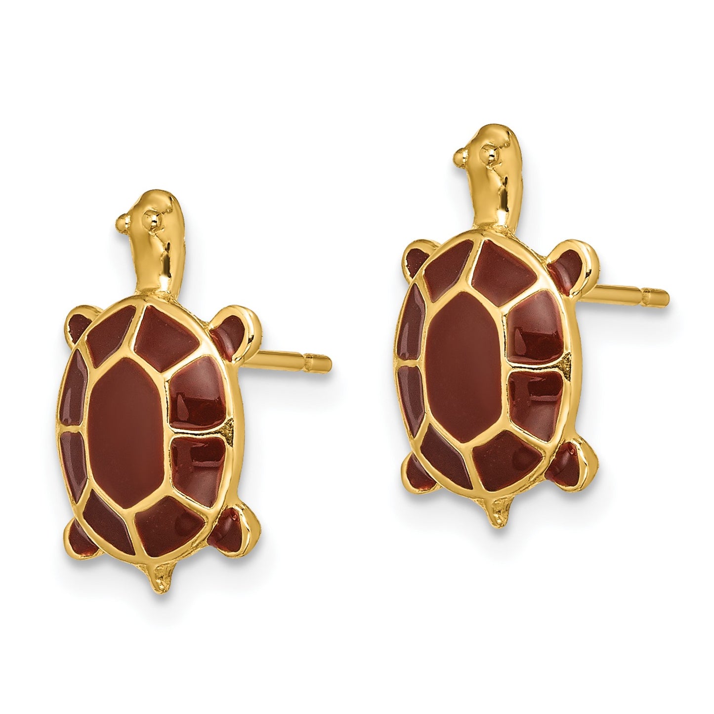 14K with Brown Enamel Sea Turtle Post Earrings