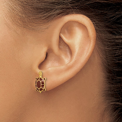 14K with Brown Enamel Sea Turtle Post Earrings