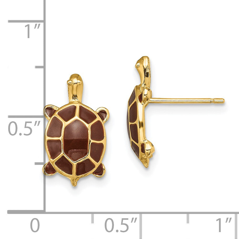 14K with Brown Enamel Sea Turtle Post Earrings