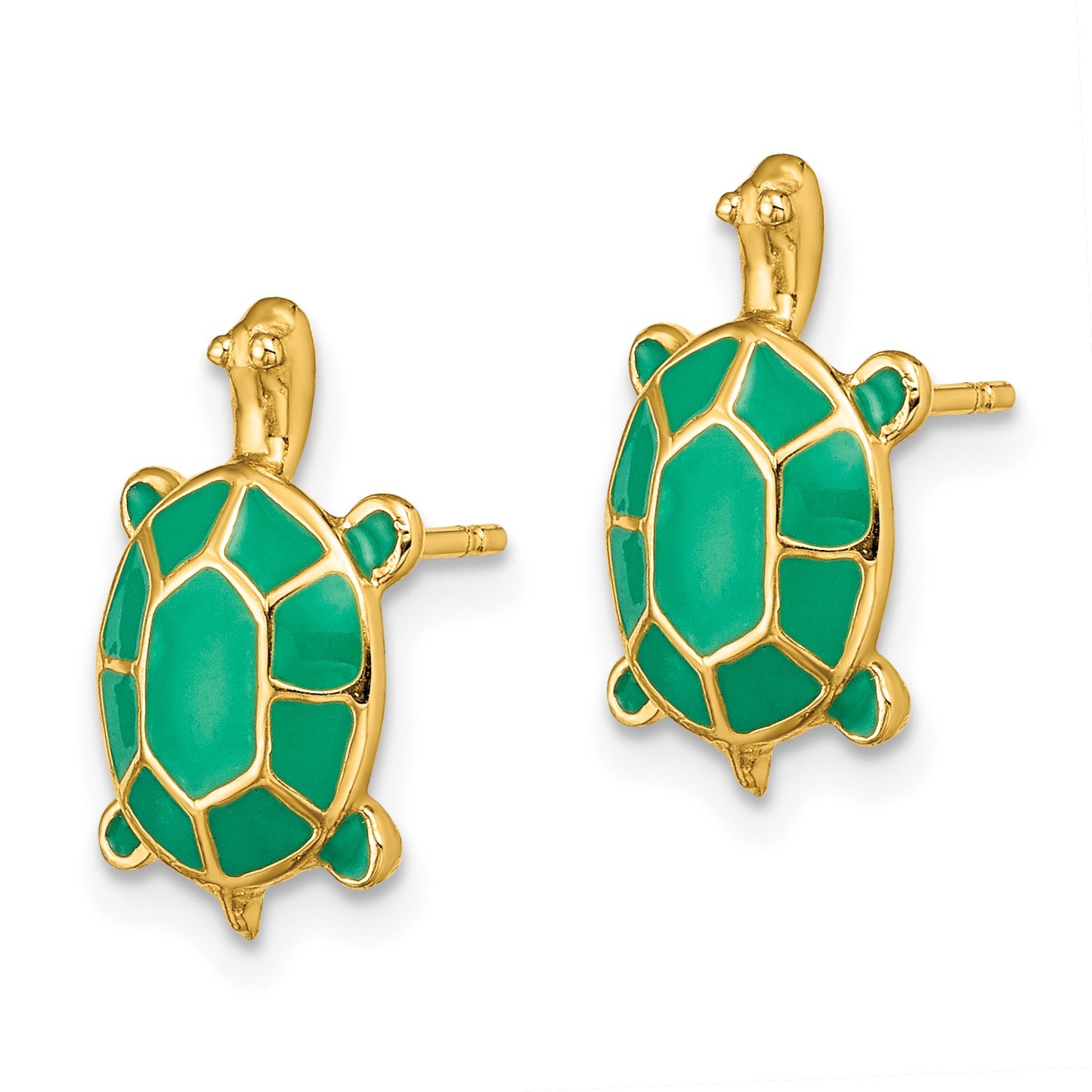 14K Land Turtle with Green Enamel Post Earrings