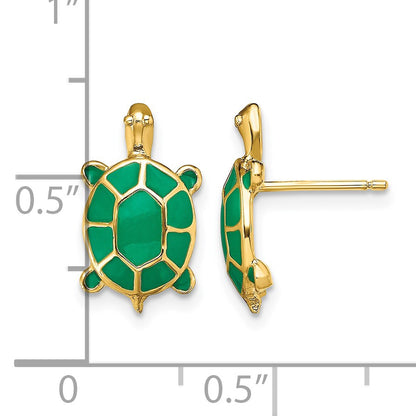 14K Land Turtle with Green Enamel Post Earrings