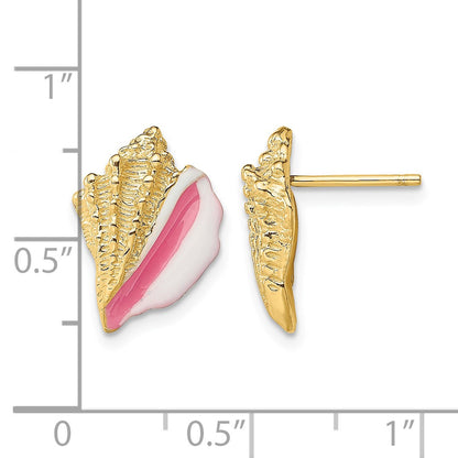 14K White and Pink Enamel Conch Shell Post Earrings