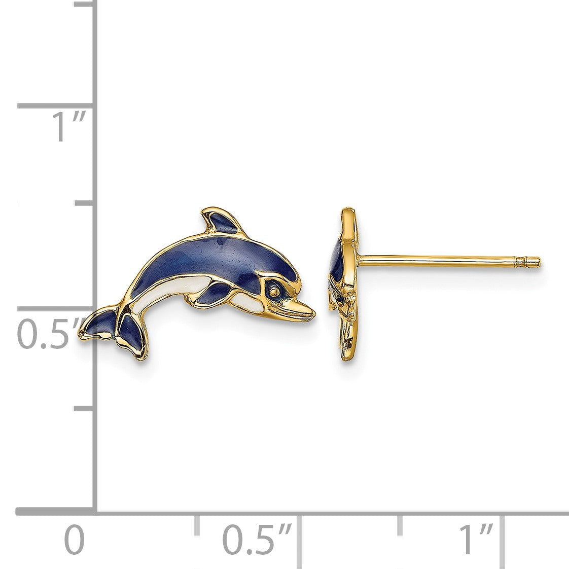 14K Blue and White Enamel Dolphin Post Earrings