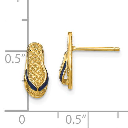 14k  3-D with Blue Enamel Single Flip-Flop Post Earrings
