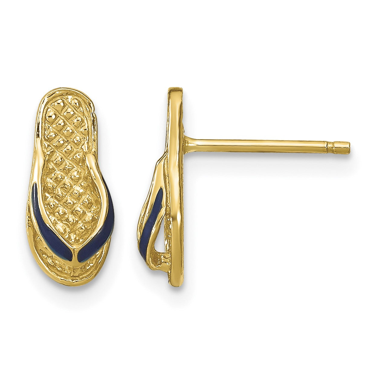 14k  3-D with Blue Enamel Single Flip-Flop Post Earrings
