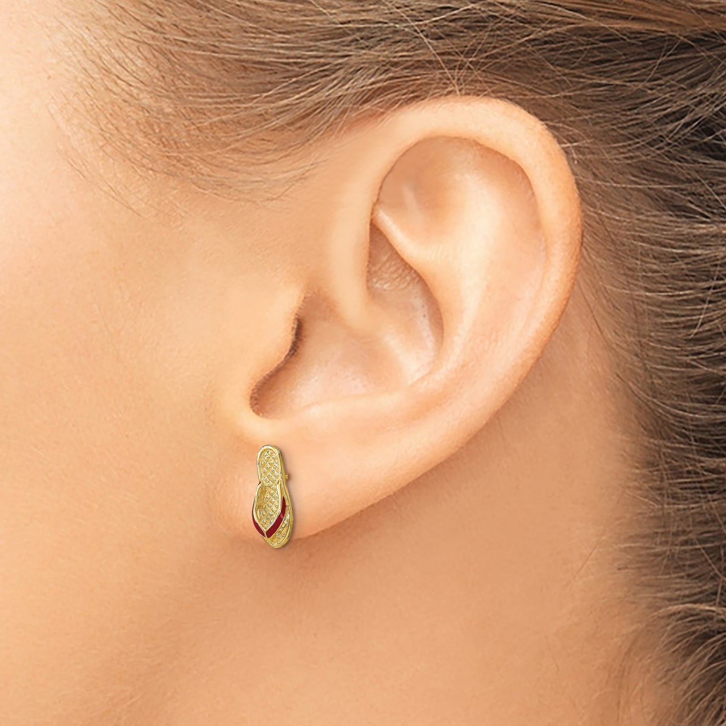 14k  3-D with Fuchsia Enamel Single Flip-Flop Post Earrings