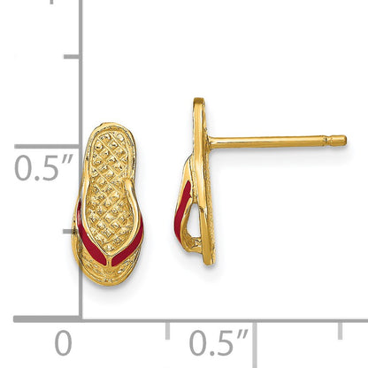 14k  3-D with Fuchsia Enamel Single Flip-Flop Post Earrings