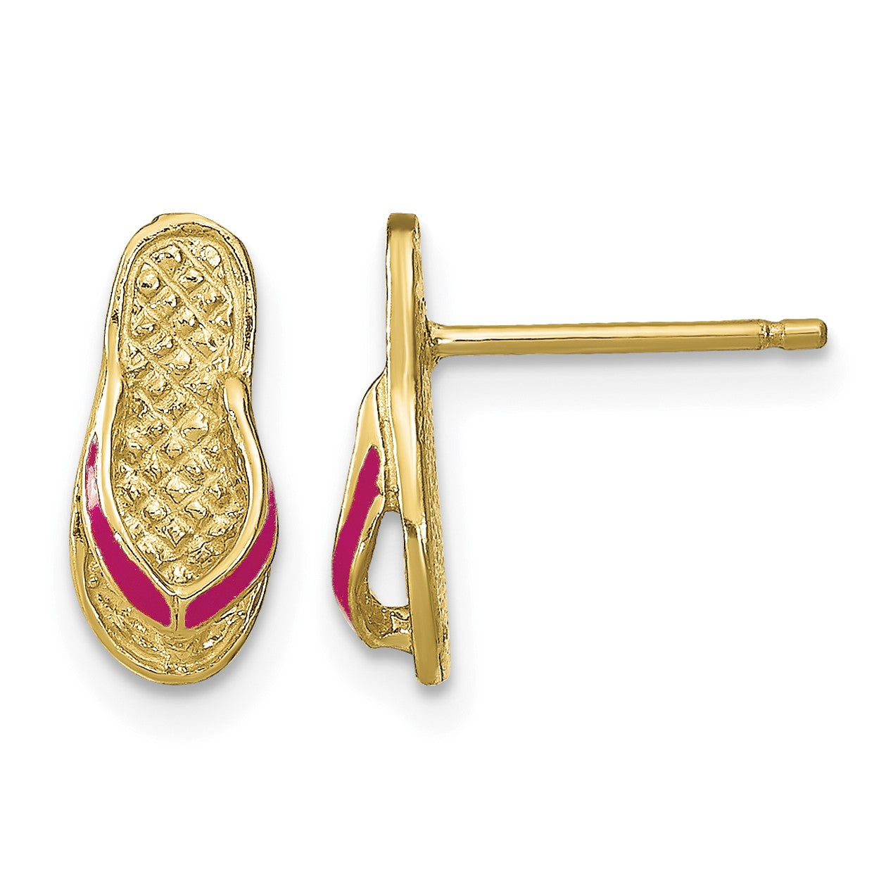 14k  3-D with Fuchsia Enamel Single Flip-Flop Post Earrings