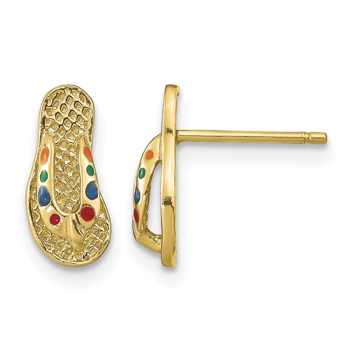 14k  3-D with Multi-Color Enamel Flip-Flop Post Earrings