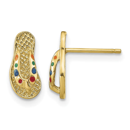 14k  3-D with Multi-Color Enamel Flip-Flop Post Earrings