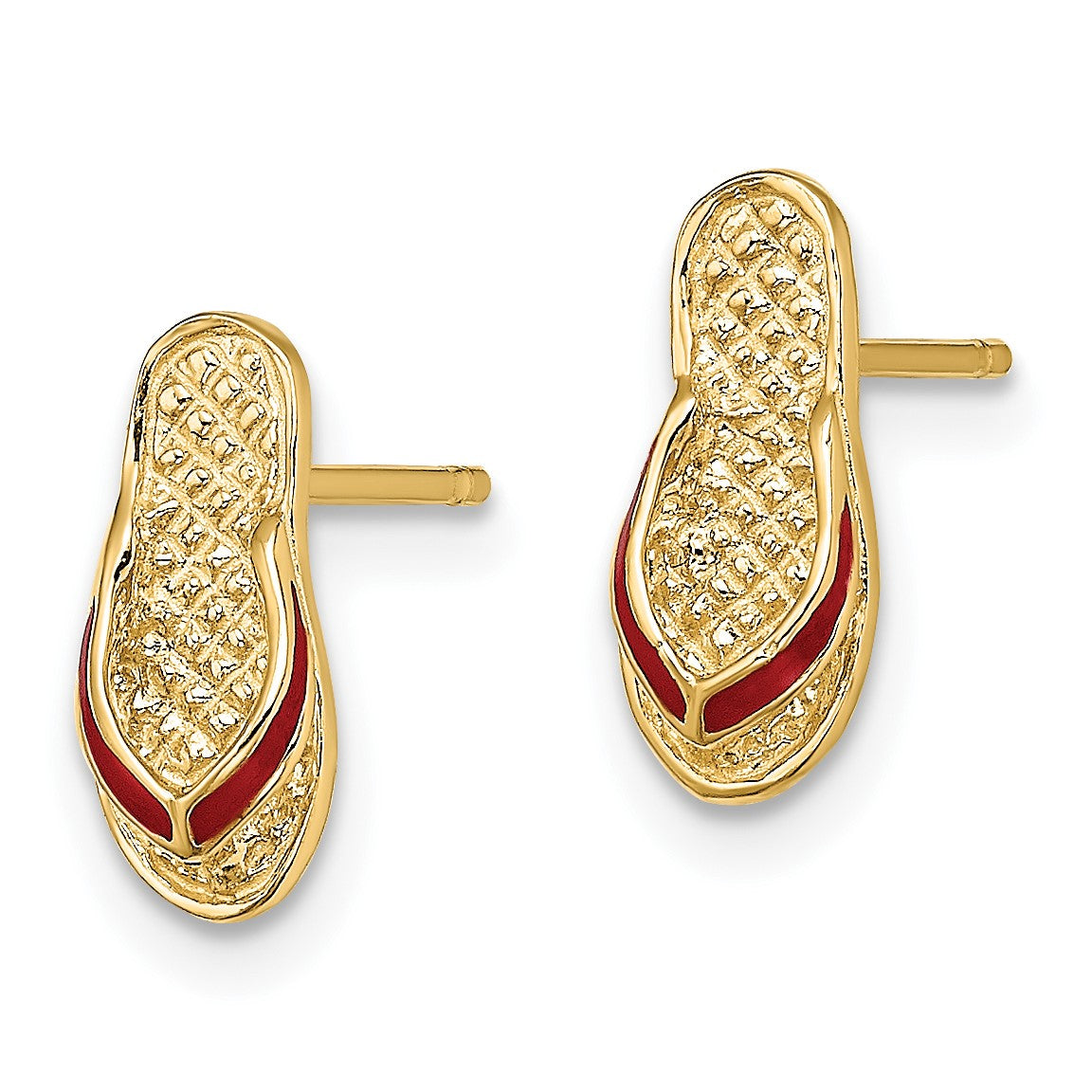 14k  3-D with Red Enamel  Flip-Flop Post Earrings