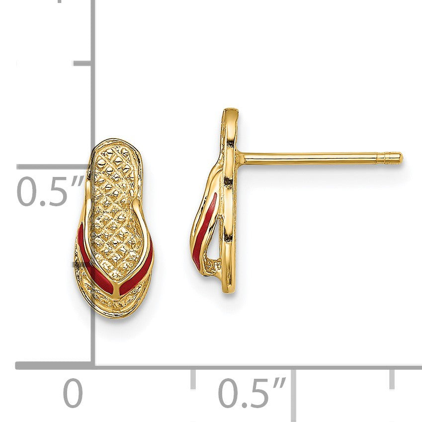 14k  3-D with Red Enamel  Flip-Flop Post Earrings