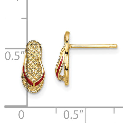 14k  3-D with Red Enamel  Flip-Flop Post Earrings