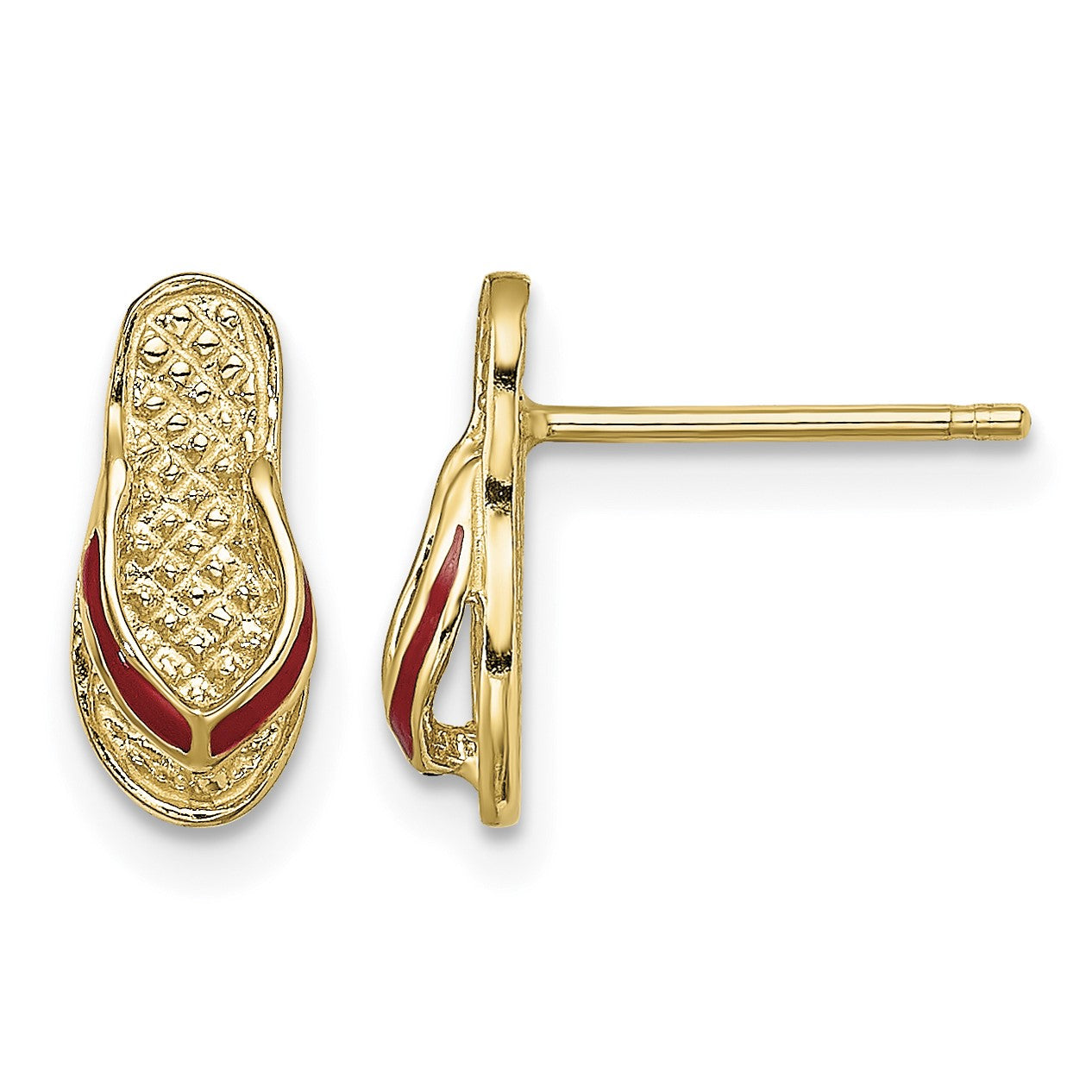 14k  3-D with Red Enamel  Flip-Flop Post Earrings