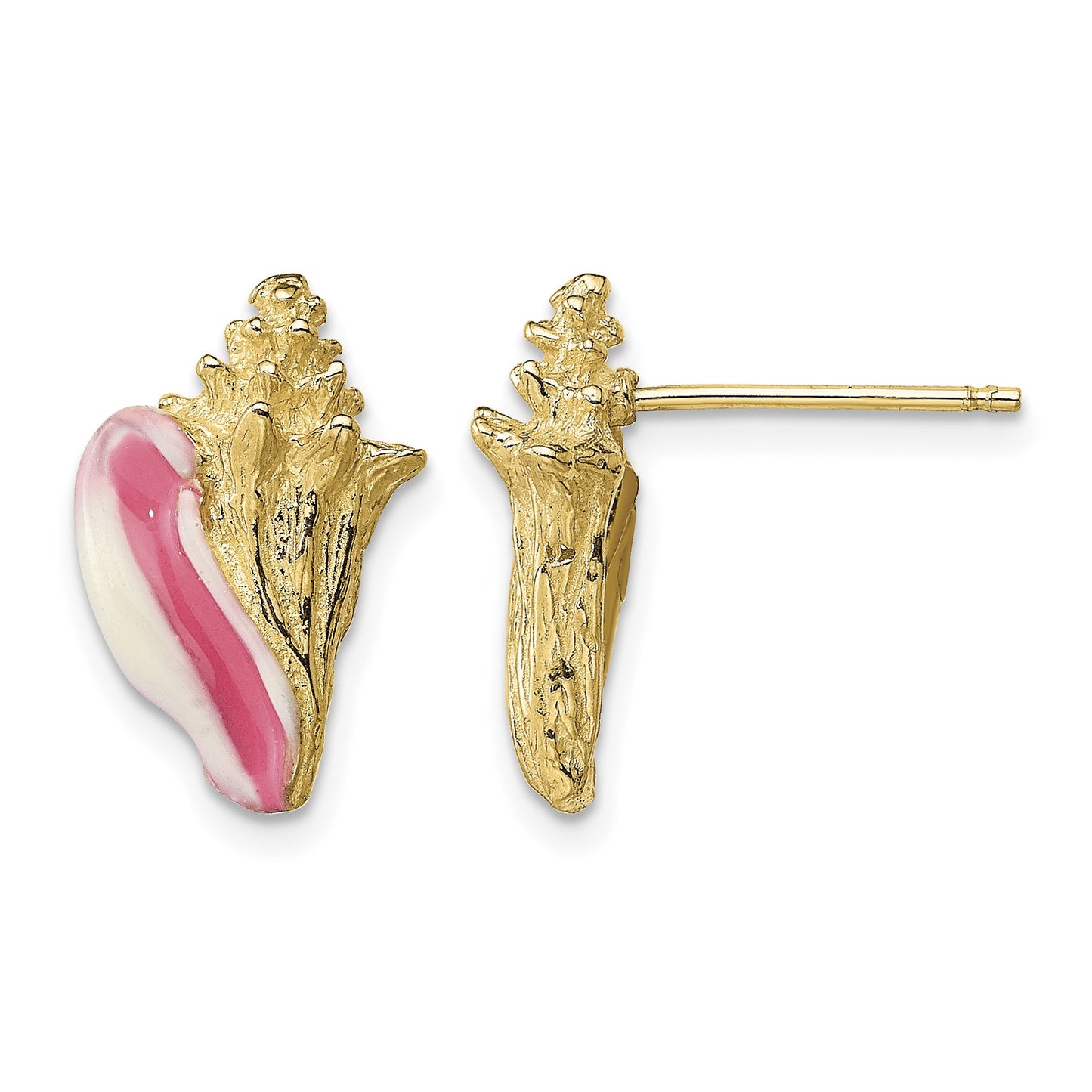 14K White and Pink Enamel Conch Shell Post Earrings