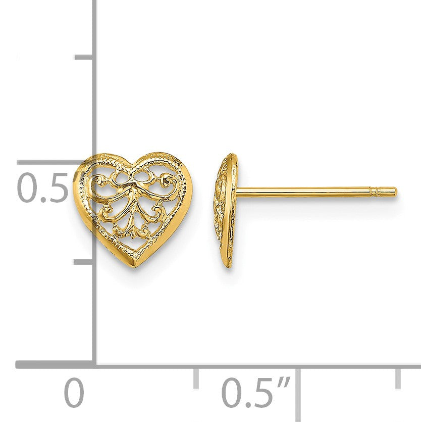 14K Filigree Heart Post Earrings