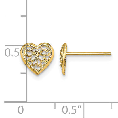 14K Filigree Heart Post Earrings