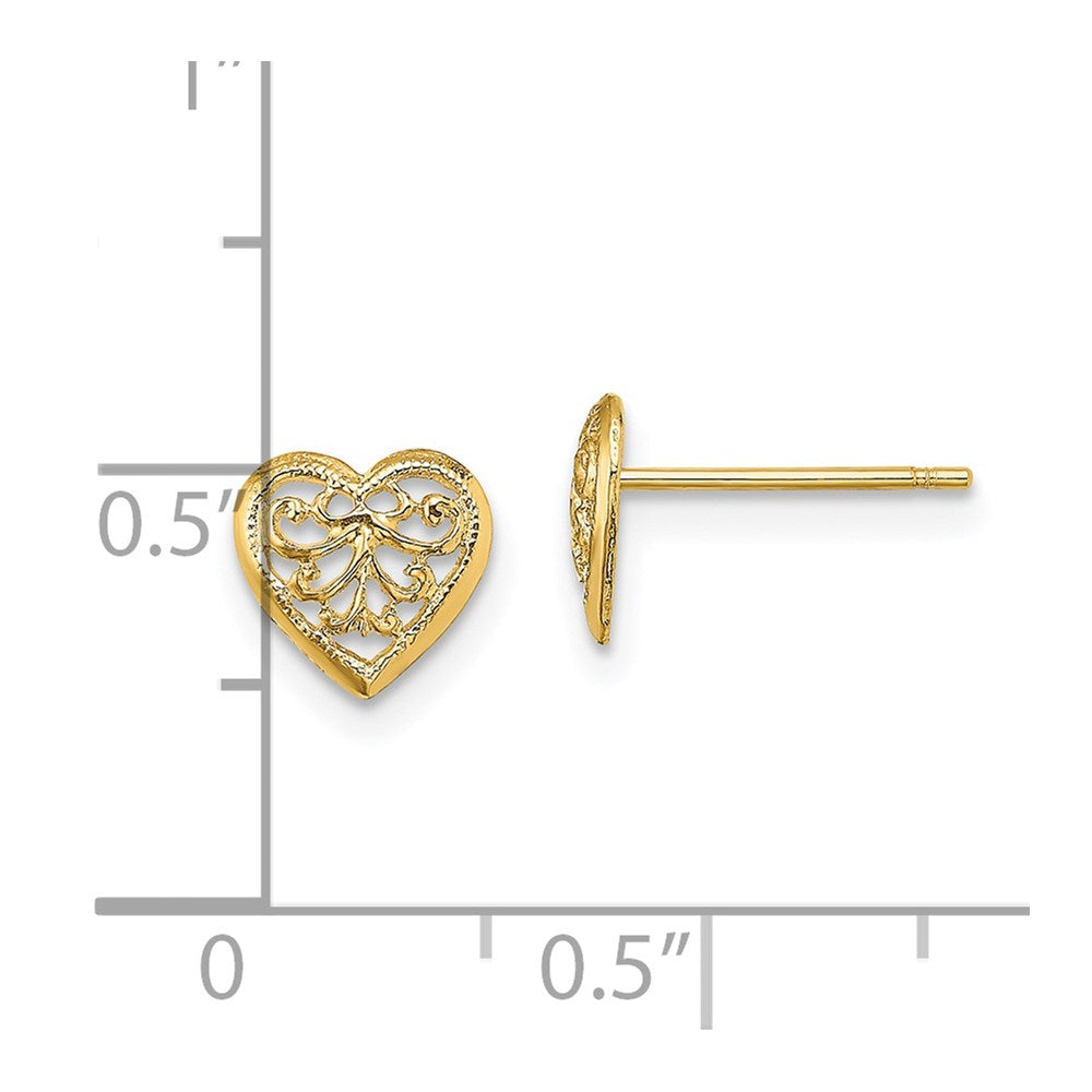 14K Filigree Heart Post Earrings