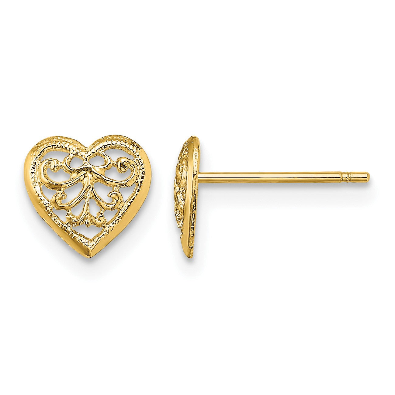 14K Filigree Heart Post Earrings