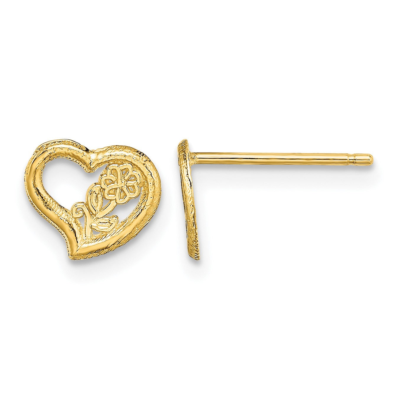14K Open Heart with Flower Post Earrings