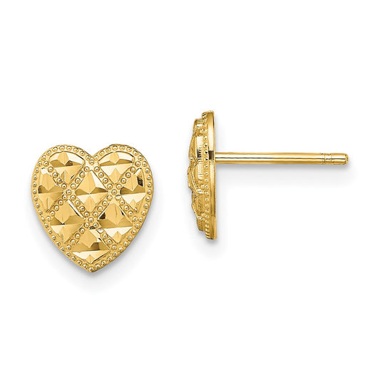 14K Criss-Cross w/ D/C Heart Post Earrings