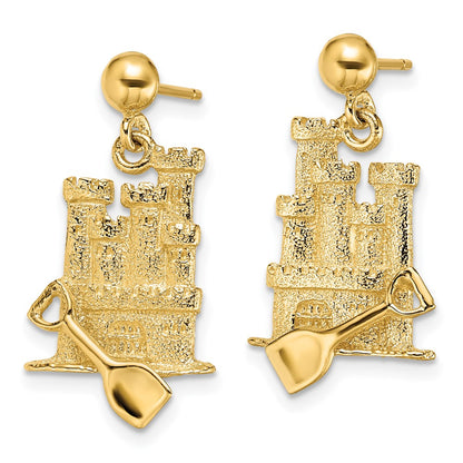 14K 3-D w/ Shovel Sand Castle Dangle Earrings