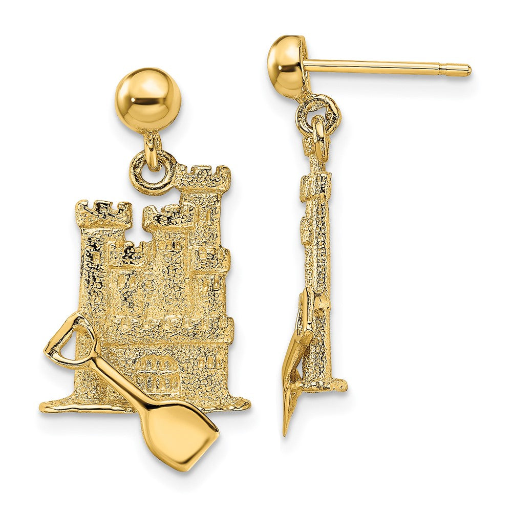 14K 3-D w/ Shovel Sand Castle Dangle Earrings