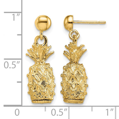 14K 3-D Textured Pineapple Dangle Post Earrings