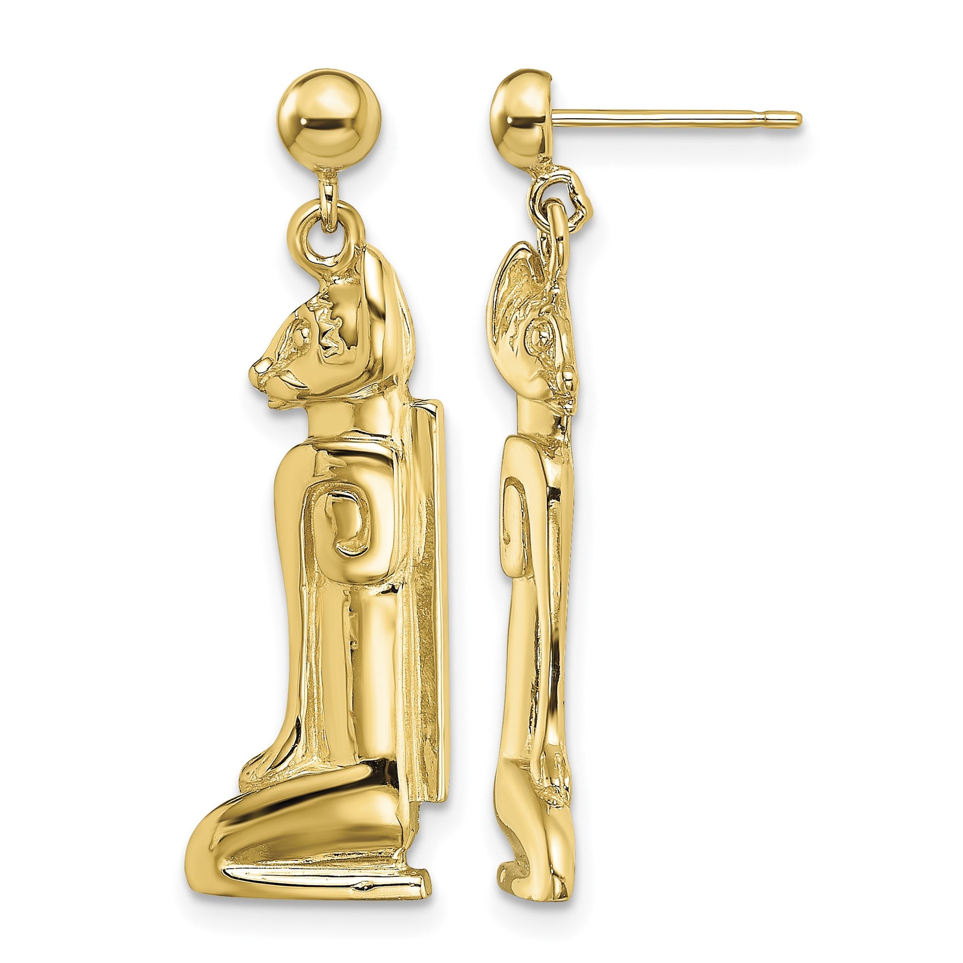 14K 2-D MARCO ISLAND Cat Dangle Post Earrings