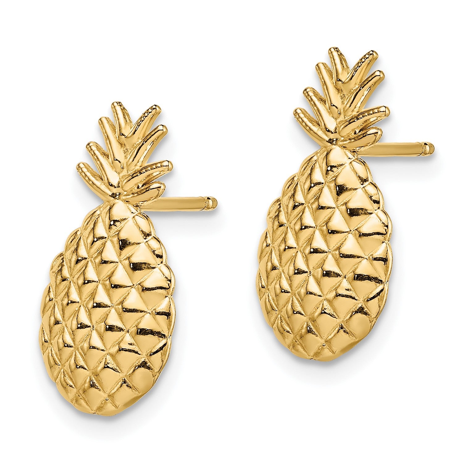 14K Polished and Textured Pineapple Post Earrings