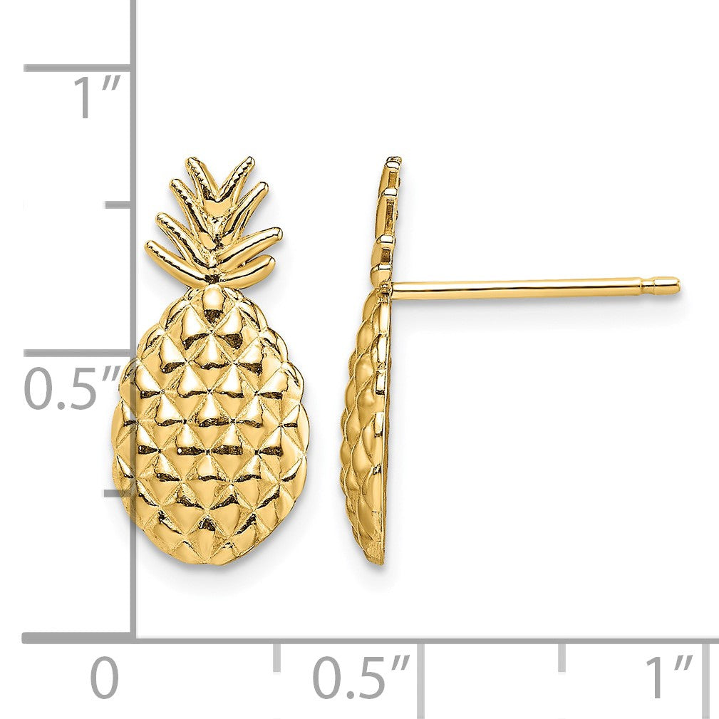 14K Polished and Textured Pineapple Post Earrings