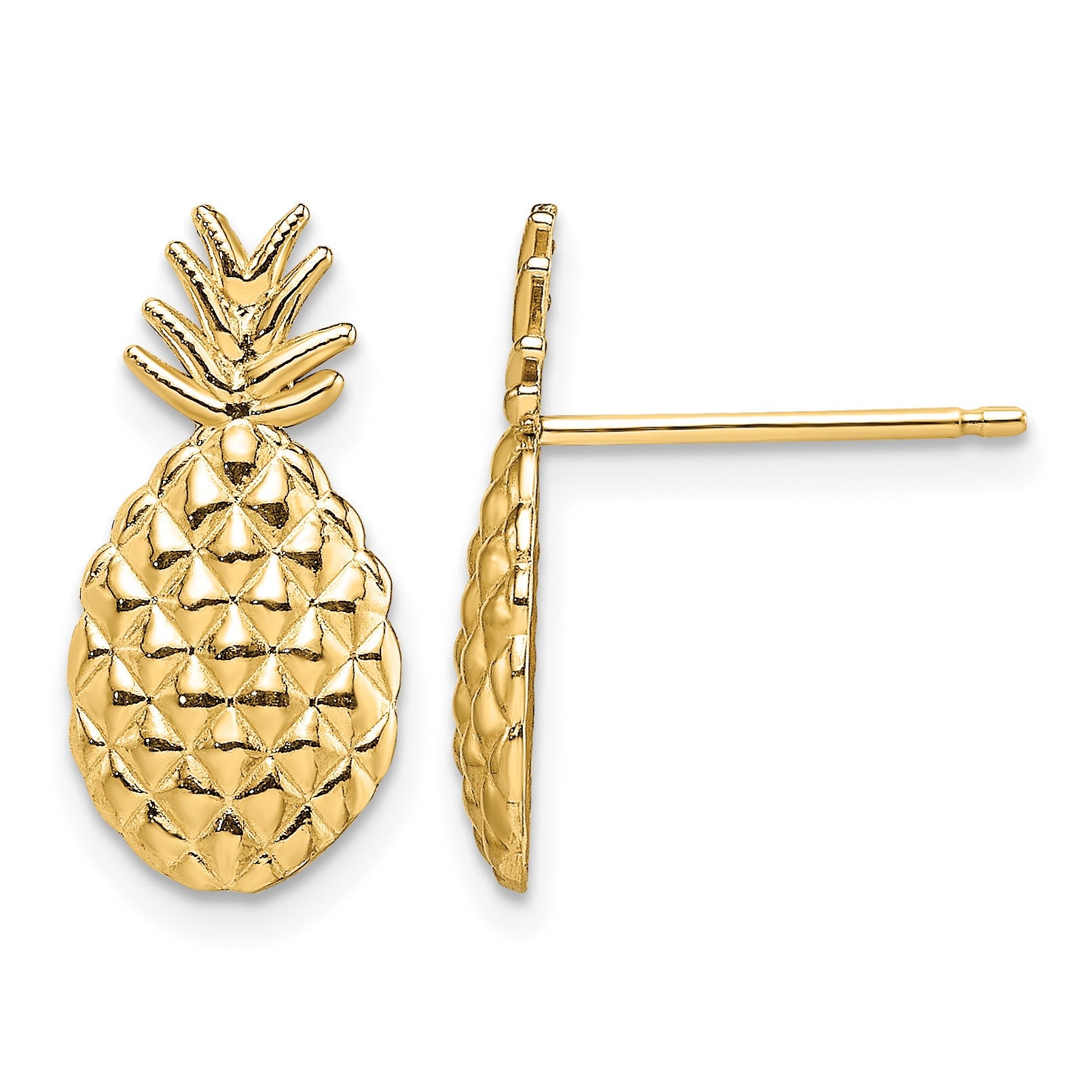 14K Polished and Textured Pineapple Post Earrings