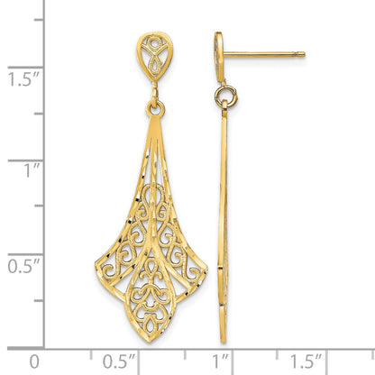 14K Diamond-cut Filigree Dangle Post Earrings