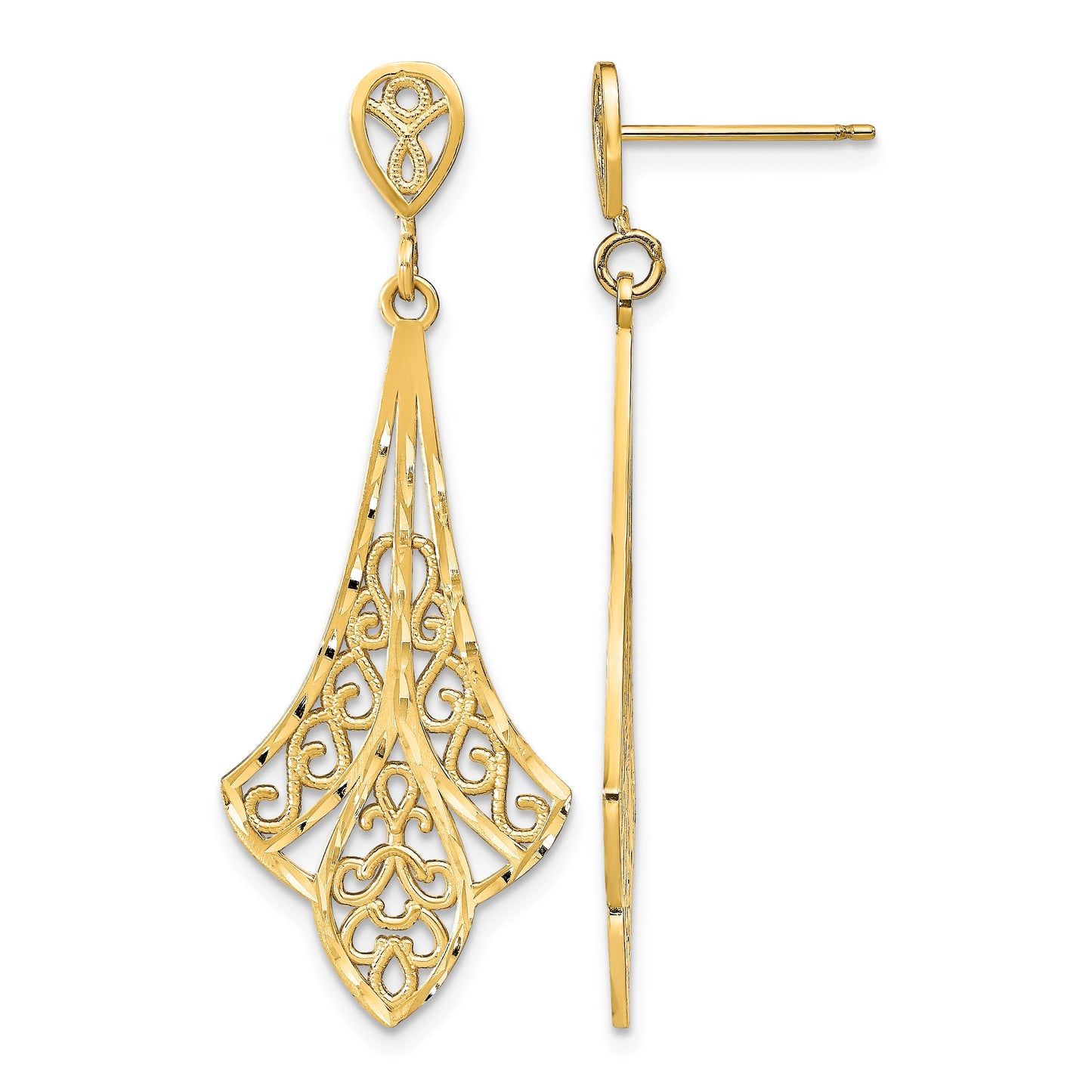 14K Diamond-cut Filigree Dangle Post Earrings