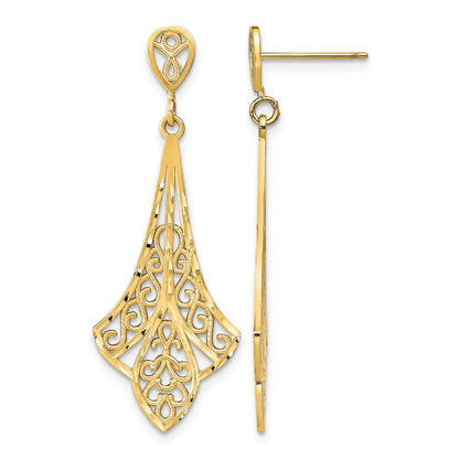 14K Diamond-cut Filigree Dangle Post Earrings