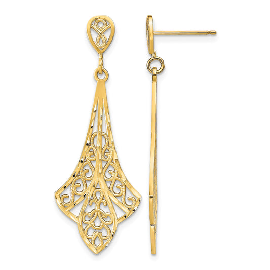 14K Diamond-cut Filigree Dangle Post Earrings