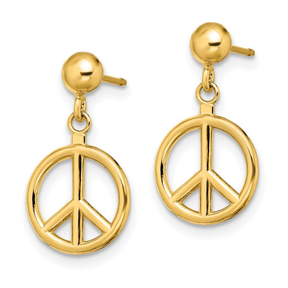 14K 3-D Polished Peace Symbol Dangle Post Earrings