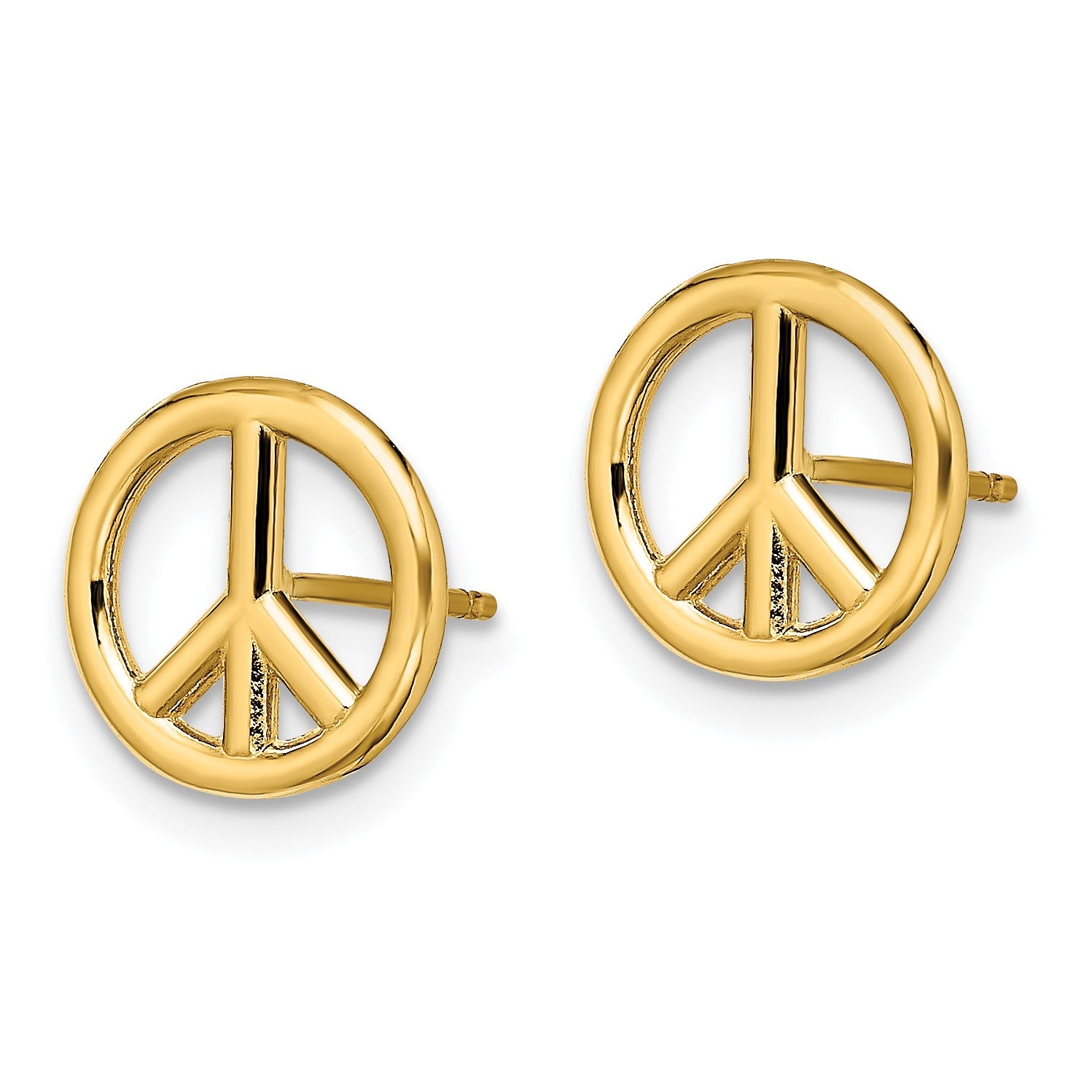 14K Polished 10mm Peace Symbol Post Earrings