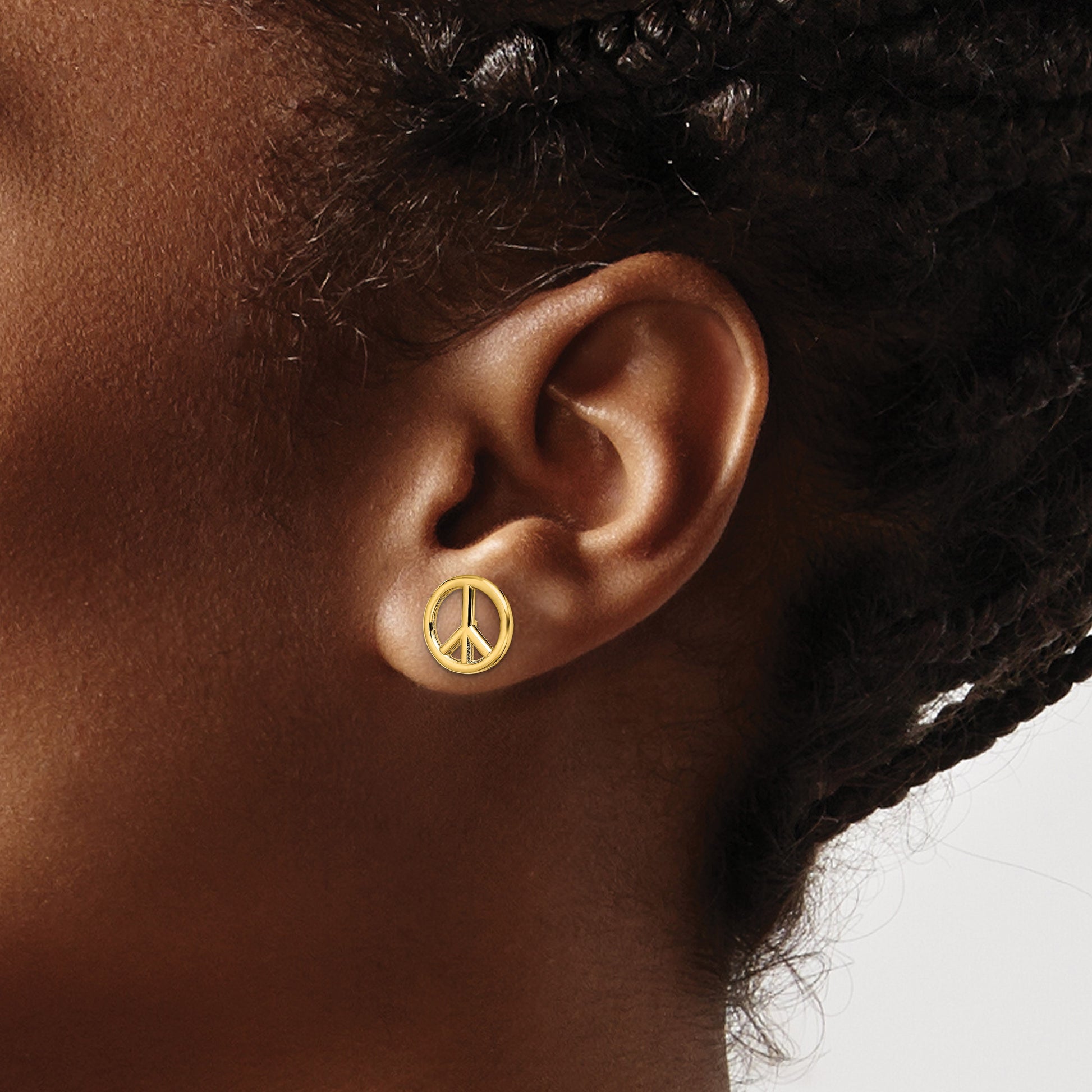 14K Polished 10mm Peace Symbol Post Earrings