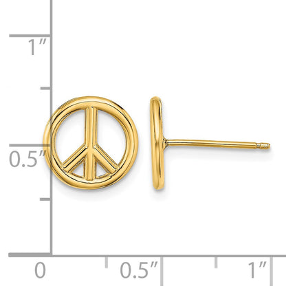 14K Polished 10mm Peace Symbol Post Earrings