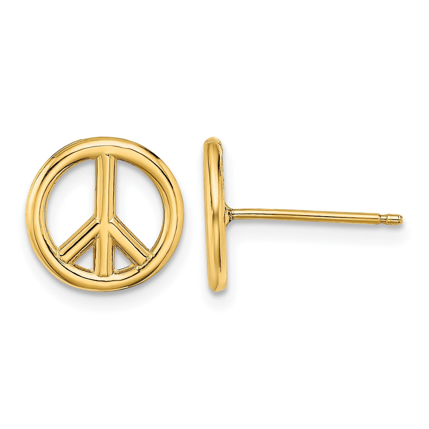 14K Polished 10mm Peace Symbol Post Earrings