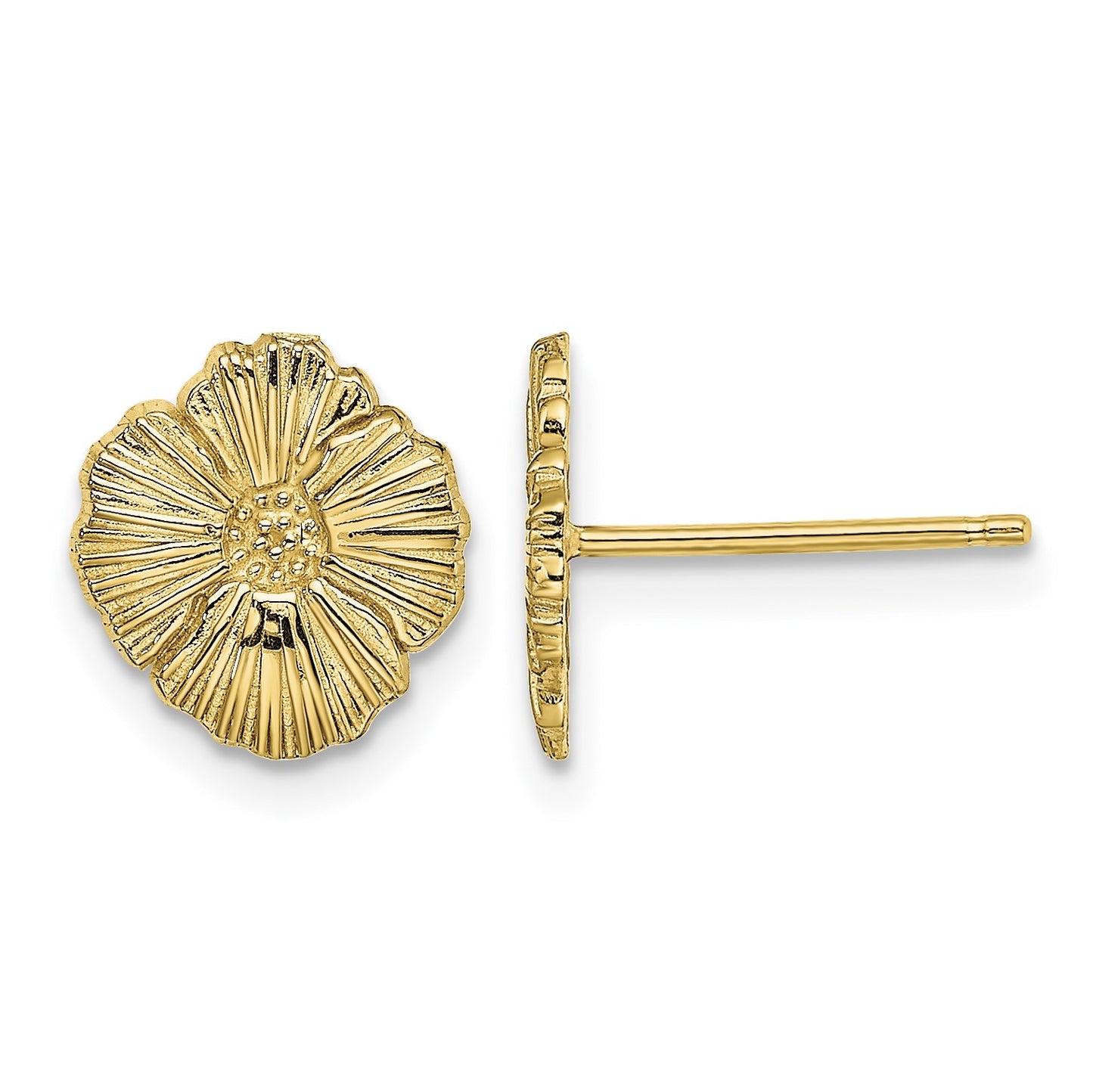 14K Textured Flower Post Earrings