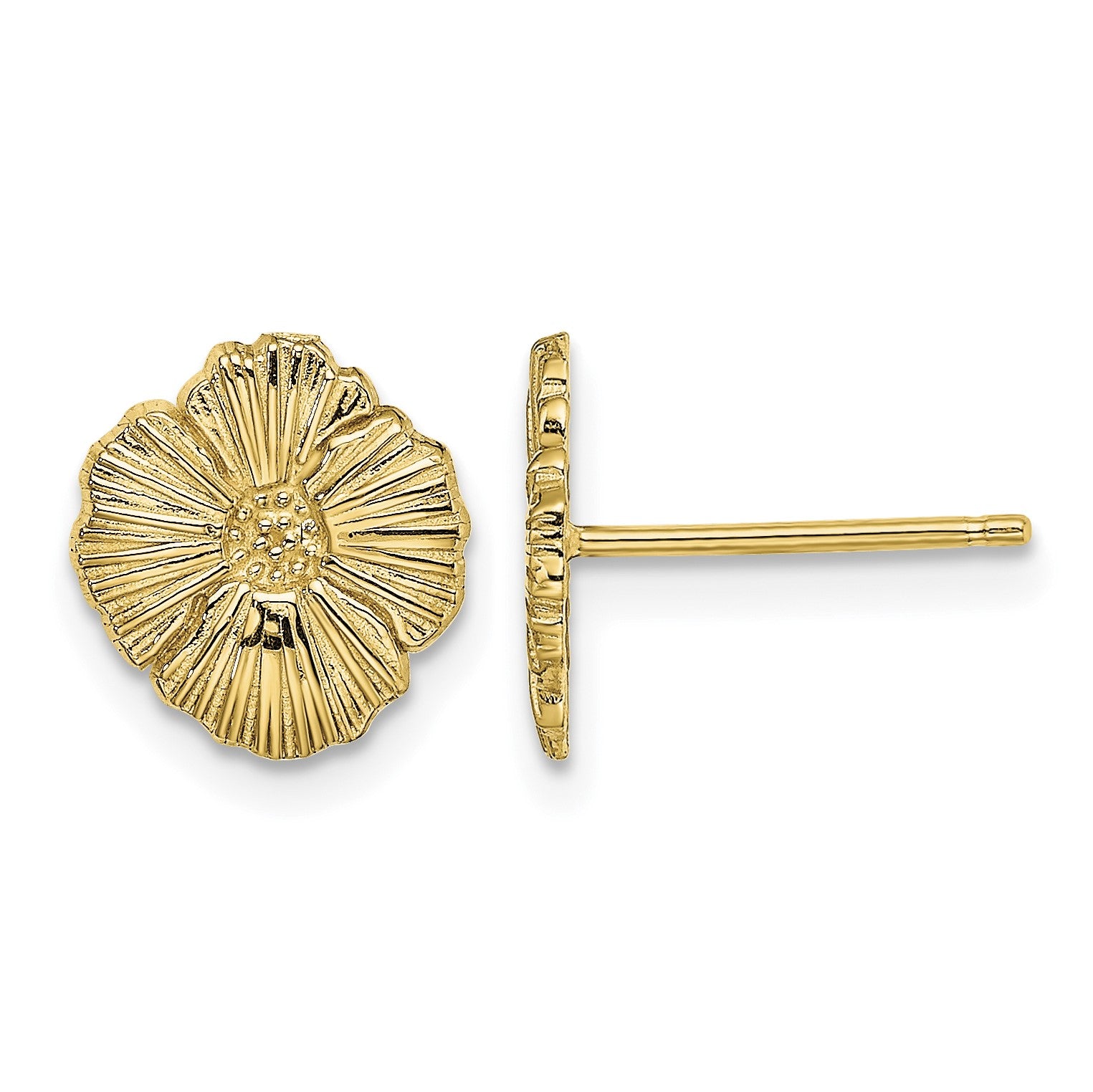 14K Textured Flower Post Earrings