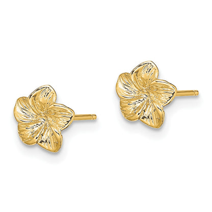 14K Textured Plumeria Flower Post Earrings