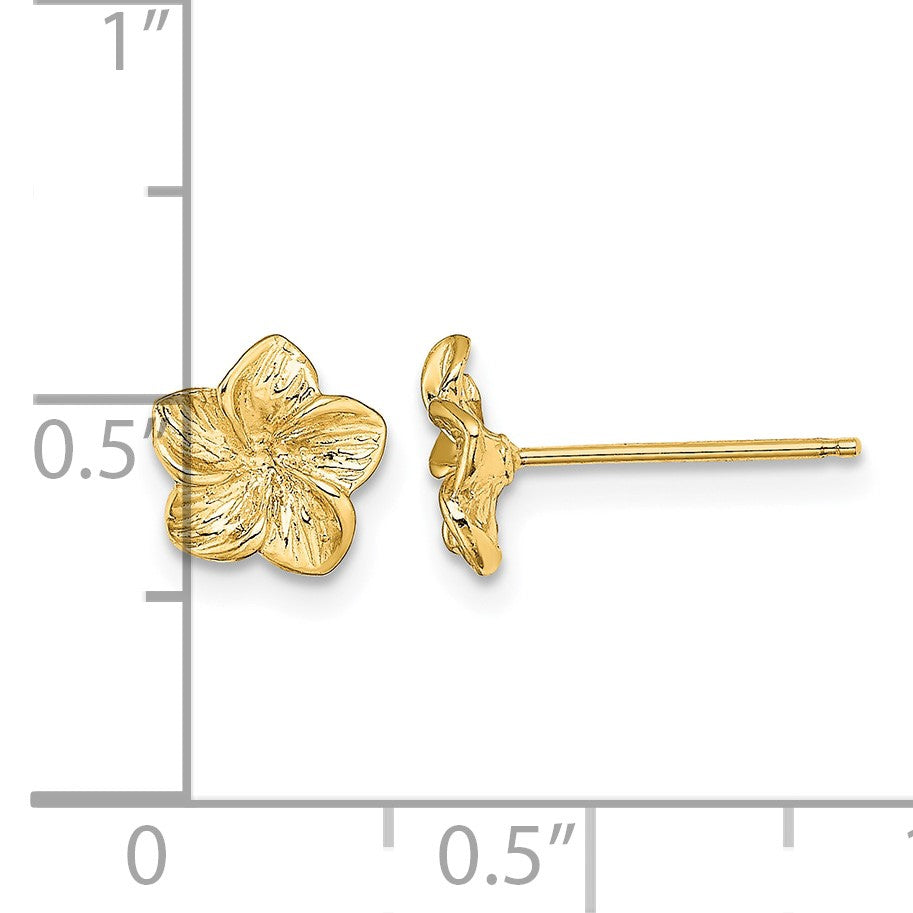 14K Textured Plumeria Flower Post Earrings