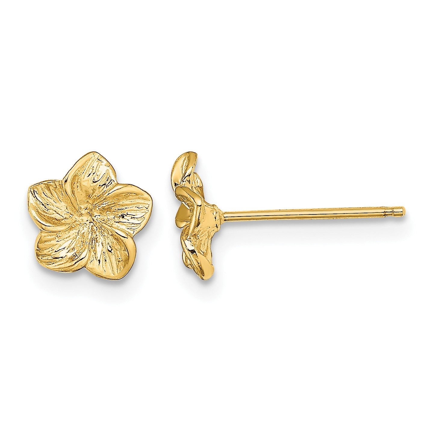 14K Textured Plumeria Flower Post Earrings