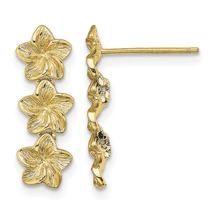 14K Triple Plumeria Flower Post Dangle Earrings