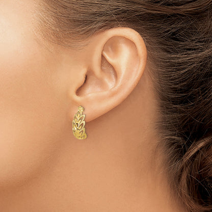 14K Diamond-cut Leaf Pattern Dangle Post Earrings