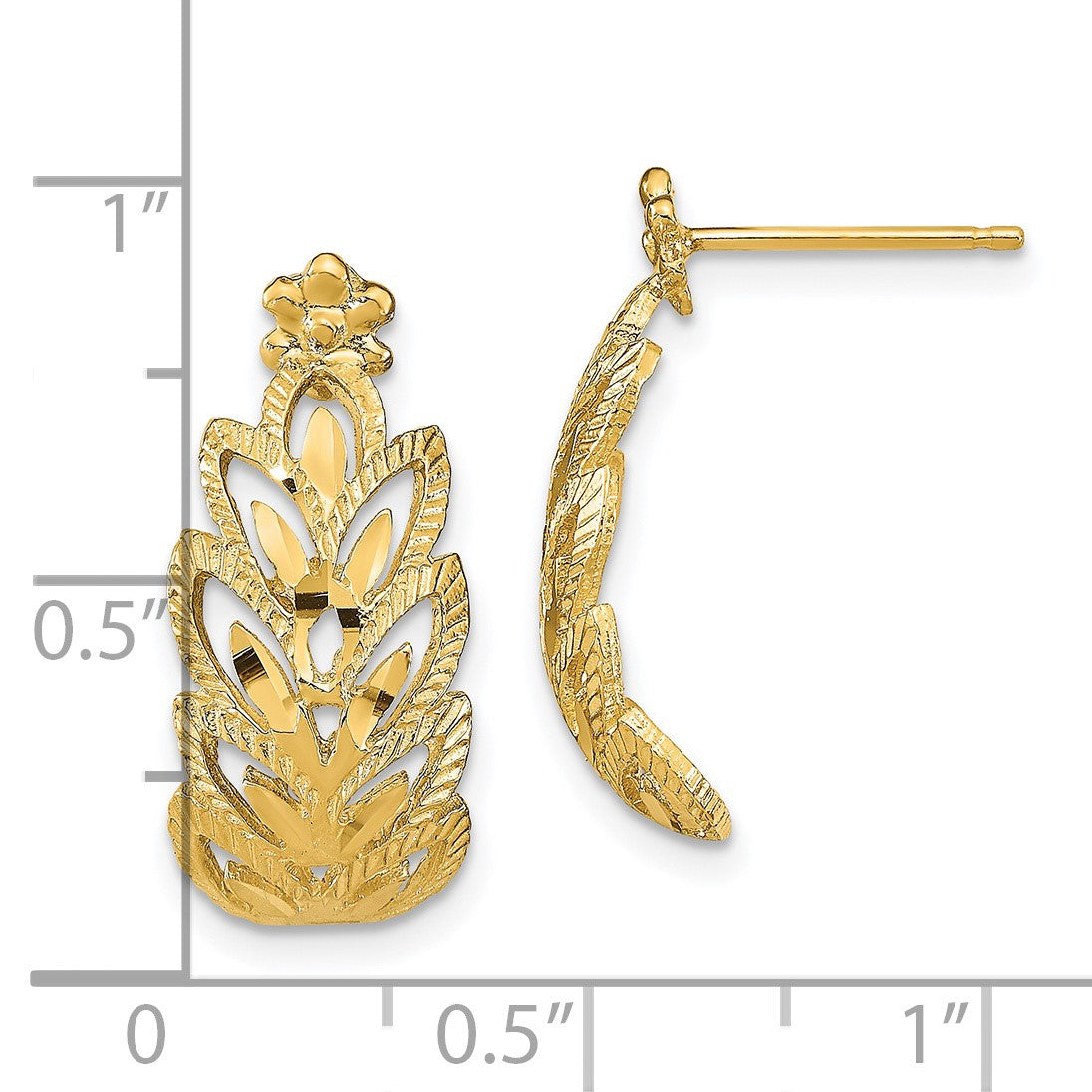 14K Diamond-cut Leaf Pattern Dangle Post Earrings