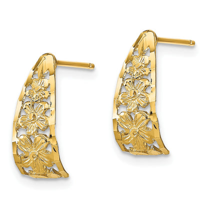 14K Diamond-cut Flower J-Hoop Post Earrings